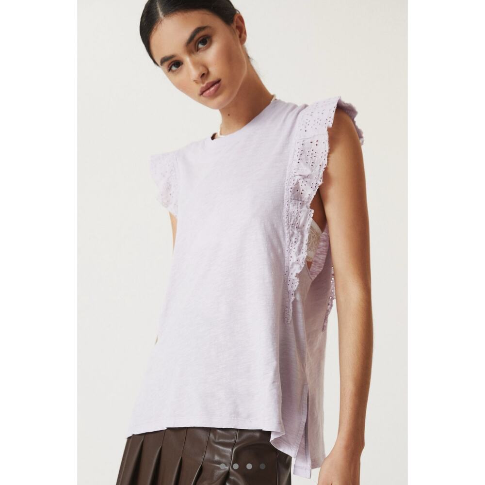 Anthropologie Pilcro Ruffle Sleeveless Organic Cotton Lavender Purple Tunic Top